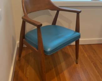 Mid-Century Modern Teak Armchair with Blue Vinyl Seat