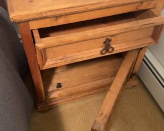 Rustic Carved Wood Nightstand with Wrought Iron Hardware - Price per One