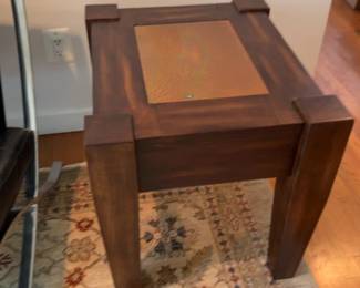 Rustic Wood End Table with Copper Inlay - H22” x L23” x W20”