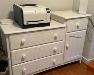 White Wood Dresser and Storage Cabinet Combo