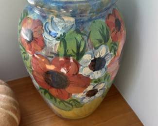 17” Tall Hand-Painted Floral Ceramic Vase