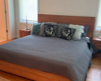Modern Wooden Platform Bed Frame California King with Matching End Tables
