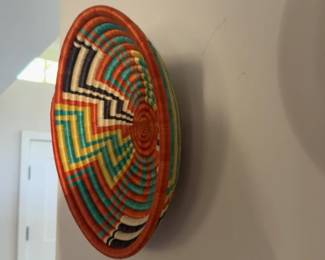 Handwoven African Coil Basket with Geometric Pattern