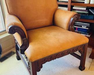 Edwardian Leather & Mahogany Chairs (two available) 