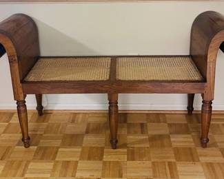 Empire-Style Scrolled Arm Bench with Caned Seat
