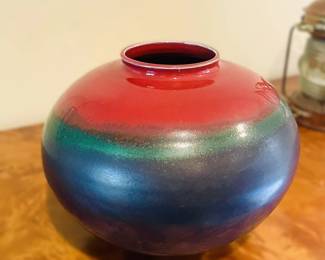Signed Stoneware Bulbous Vase