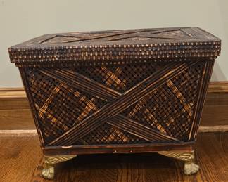 Vintage Woven Rattan Storage Chest with Claw Feet