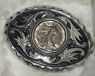 Southwest Style Walking Liberty Half Dollar Belt Buckle