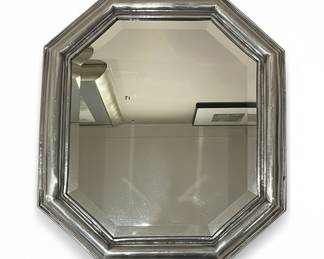 Octagonal Beveled Mirror with Silver-Tone Ribbed Frame