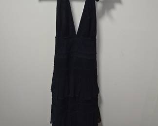 BCBG Max Azria Black Lace Tiered Feather Halter Dress