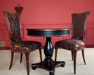 Round Pedestal Table and Upholstered Chairs