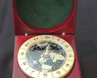 Vintage Seiko World Time Desk Clock in Wooden Case