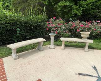 Concrete Garden Bench and Sundial Pedestal Set