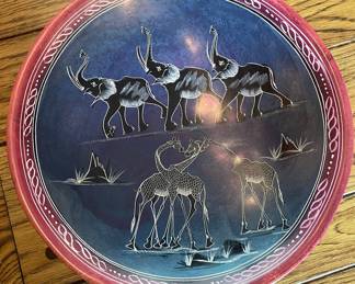 African Wildlife Carved Soapstone Bowl