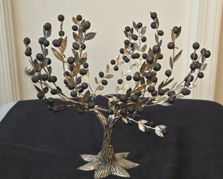 Silver Tone Olive Tree Sculpture with Black Berries