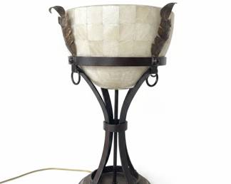 Alabaster and Wrought Iron Pedestal Lamp