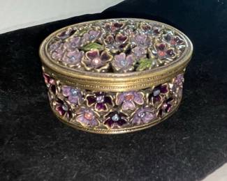 Enamel Floral Trinket Box with Rhinestones