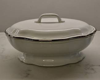 Ralph Lauren Covered Casserole Dish with Silver Trim