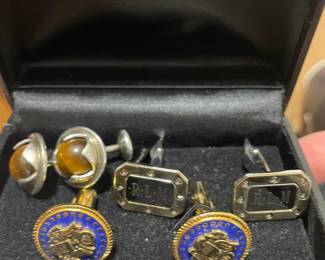 Cufflinks and Stud Set with Monogram and Emblem