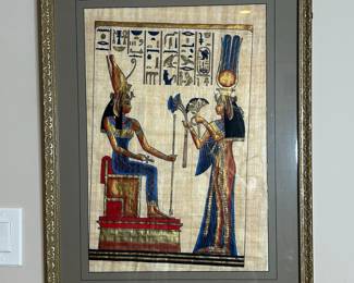 Vintage Egyptian Papyrus Painting of Isis and Nephthys