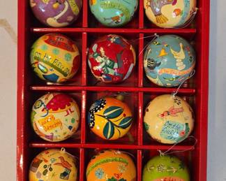 Crate & Barrel Twelve Days of Christmas Paper Mache Ornaments