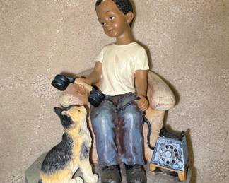 Boy on Chair with Dog and Rotary Telephone Figurine by Miss Martha Originals (All God's Children)