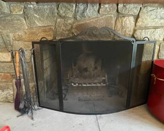 Wrought Iron Fireplace Screen and Tools