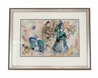 Still Life with Vases Watercolor Painting Signed