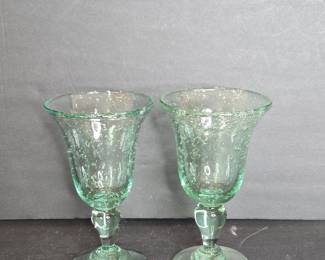 Green Handblown Glass Goblets