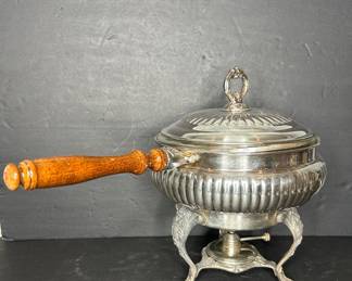 Vintage Silver Plate Chafing Dish with Wooden Handle
