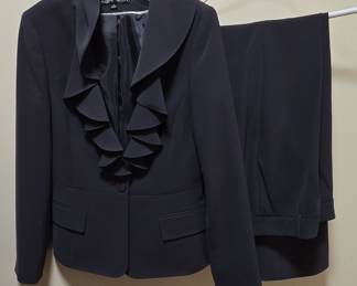 Albert Nipon Women's Black Ruffle Blazer and Pants Suit