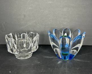 Orrefors Mayflower Crystal Flower Bowl and Orrefors Crystal Flower Bowl