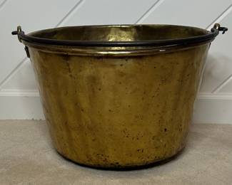 Large Hammered Brass Bucket with Iron Handles