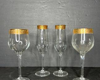 Cristalleria Fratelli Fumo Crystal Wine Glasses with 24K Gold Rim