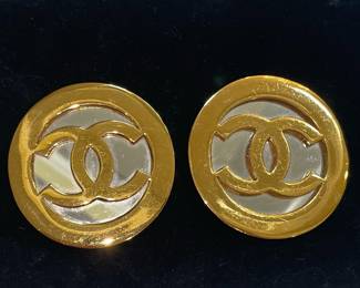 Chanel Gold Metal and Silver Mirror Oversize CC Earrings