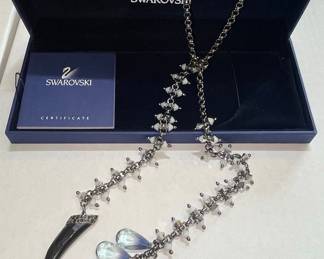 Swarovski Crystal and Black Horn Pendant Necklace