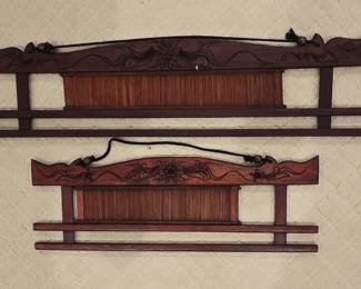 Vintage Carved Wood Textile Hanger with Dragon and Floral Motifs