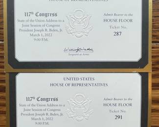 United States House of Representatives Floor Ticket
