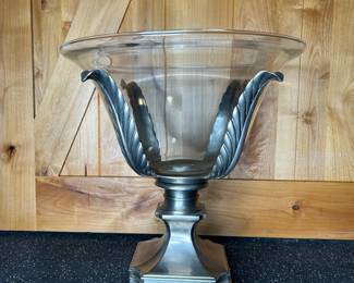Vintage Pewter Footed Compote Bowl with Leaf Motifs