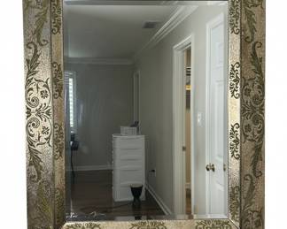 Ornate Scrollwork Decorative Mirror with Distressed Metallic Finish