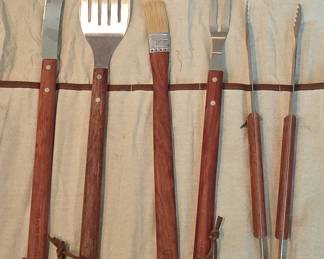 Williams Sonoma BBQ Tool Set with Canvas Roll/Apron