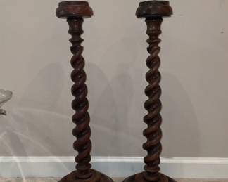 English Oak Barley Twist Candlesticks