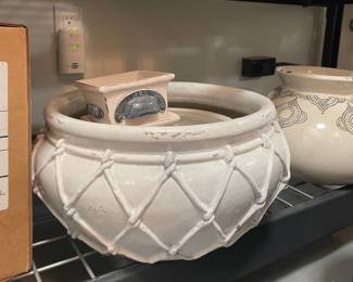 White Ceramic Planter with Rope Detail and Distressed Finish