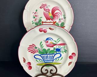St. Clément France Hand-Painted Rooster and Bird Decorative Plates