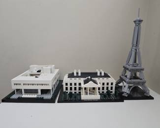 LEGO Architecture Landmark Series Models: Eiffel Tower, White House, and Villa Savoye