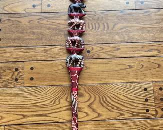 African Hand-Carved Walking Cane with Stacked Animals