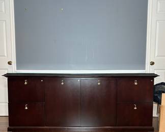 Wood Credenza with Brass Hardware and Keyhole Escutcheons