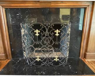 Ornate Wrought Iron Fireplace Screen with Fleur-de-lis Accents