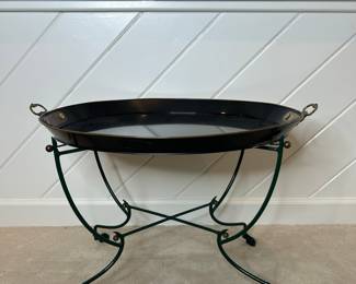 Vintage Black Lacquered Tray Table with Wrought Iron Base