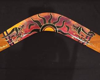Hand-Painted Aboriginal Boomerang by Meadow